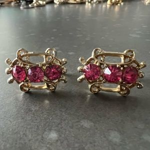 Vintage Pink and Gold Rhinestone Screw-back Earrings